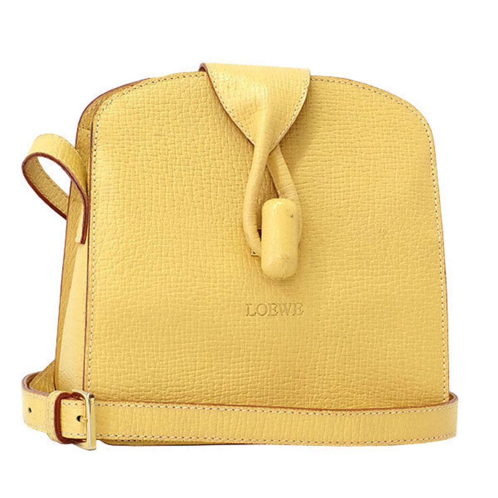 LOEWE Shoulder Bag Leather Cream Yellow Turn Lock Crocodile